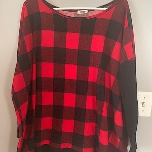 First Love Red & Black Oversized Top